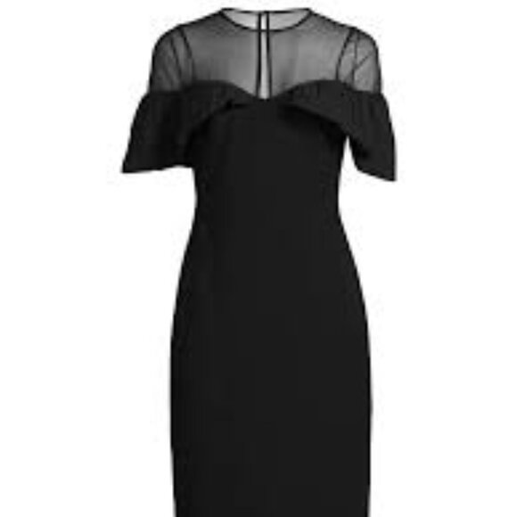 Aidan Mattox black bonded crepe illusion ruffle midi cocktail dress size 2 - Picture 4 of 4